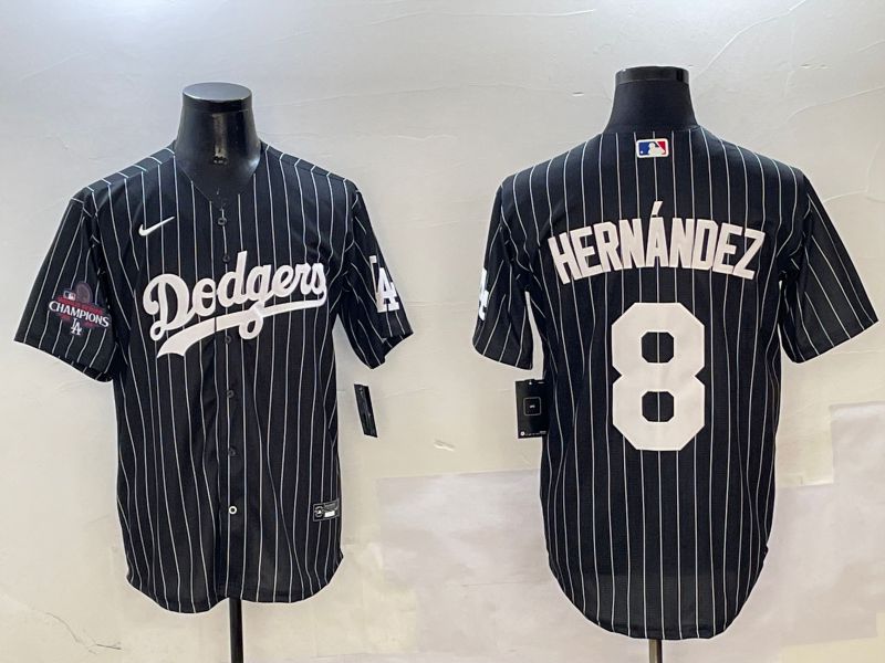 Men Los Angeles Dodgers #8 Hernandez Black Stripe Jointly Name 2025 Nike MLB Jersey style 3